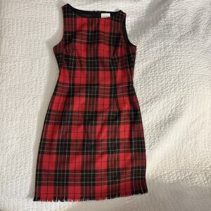 1990s Moda International Wool Blend Red Plaid Dress 2 lined